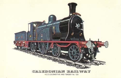Caledonian Railway 4-2-2 Locomotive Train Postcard