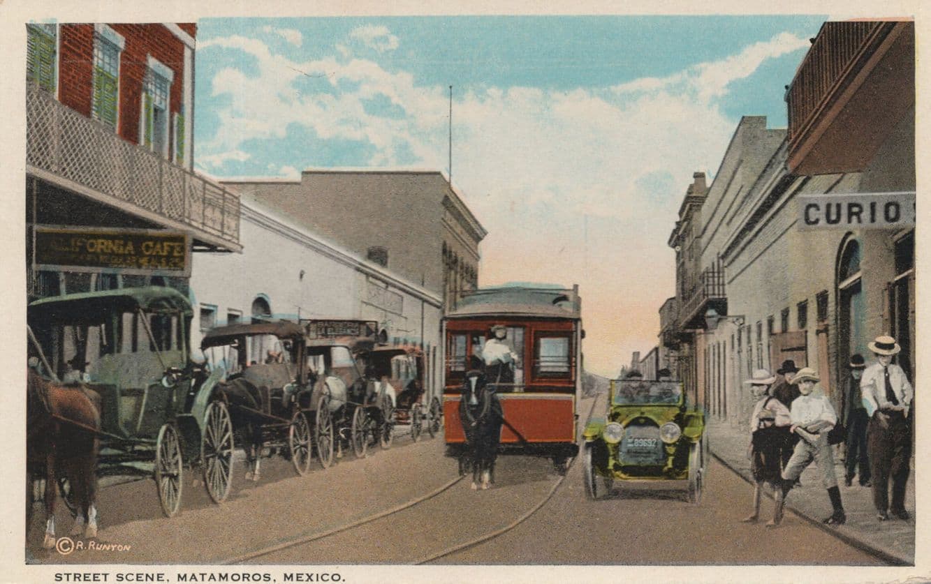 California Cafe old Bus Transport Matamoros Street Mexico Old Postcard