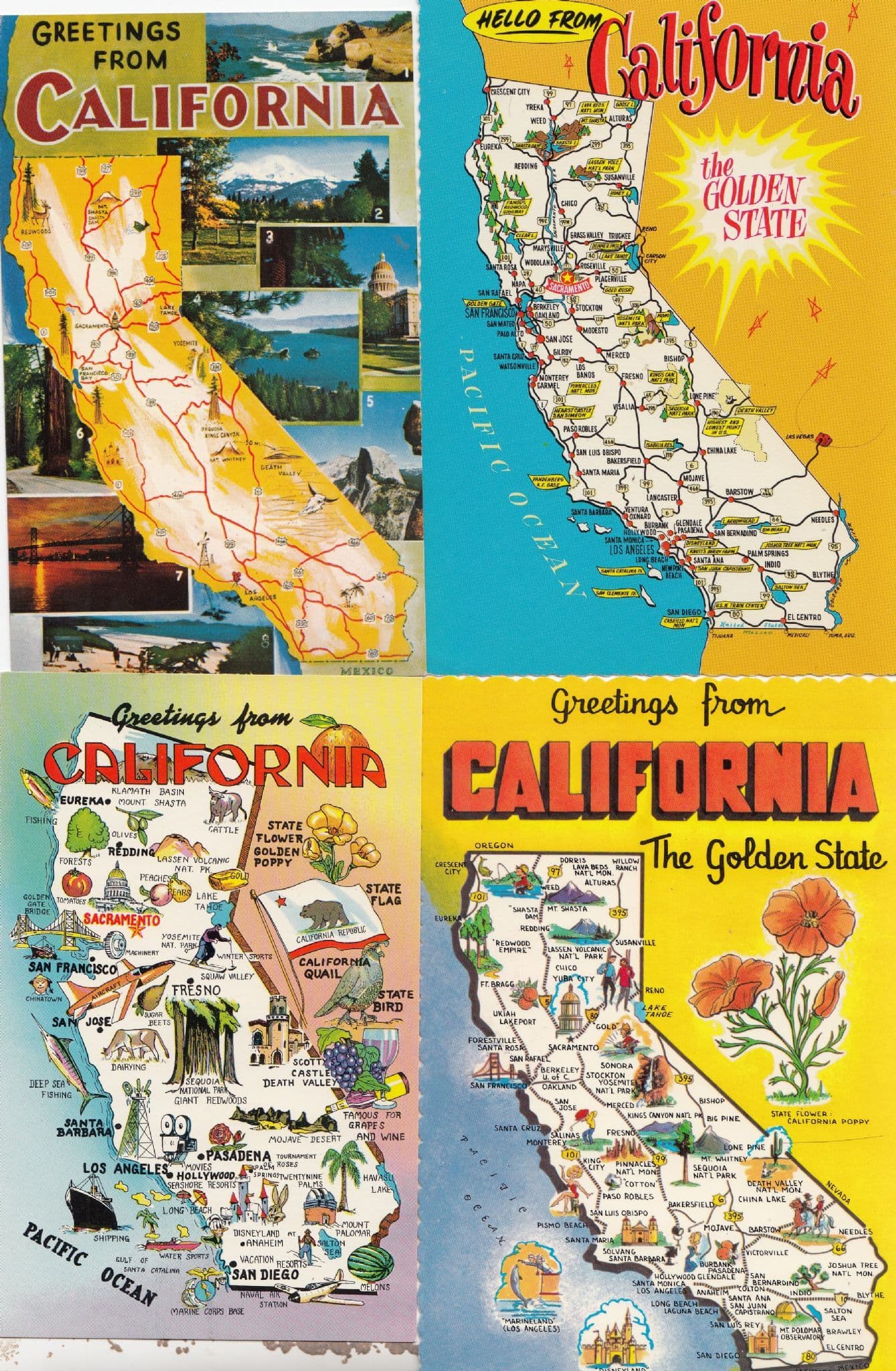 California Hello From Greetings 4x Map Postcard s