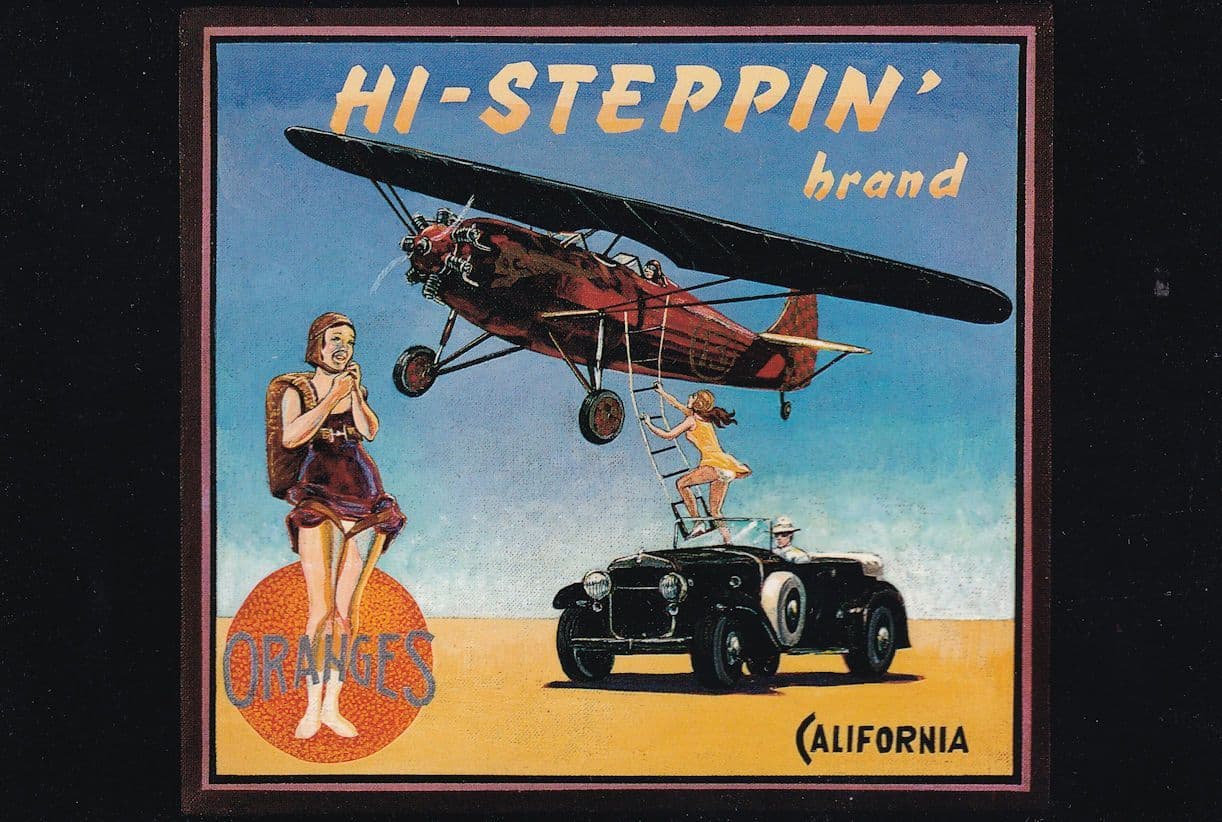 California Hi Steppin Brand Oranges Aircraft Advertising Postcard