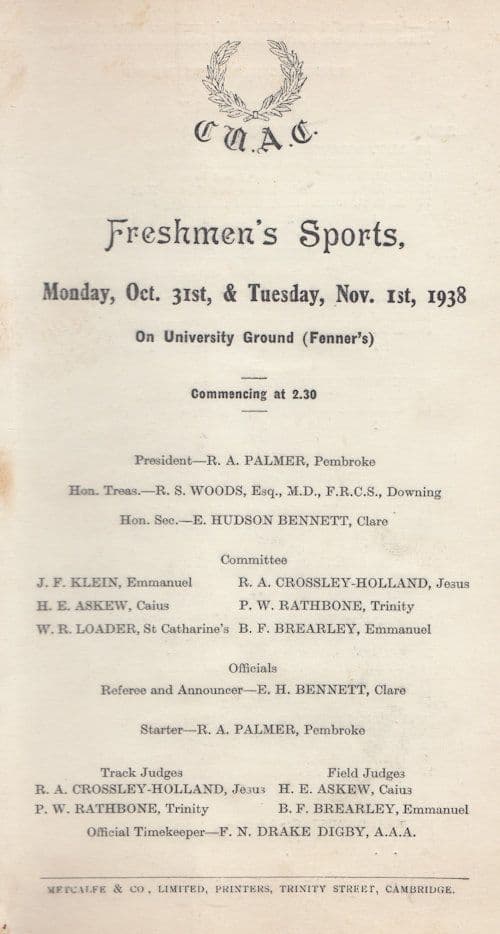 Cambridge University Military Gymkhana Rifle Range 1947 Programme