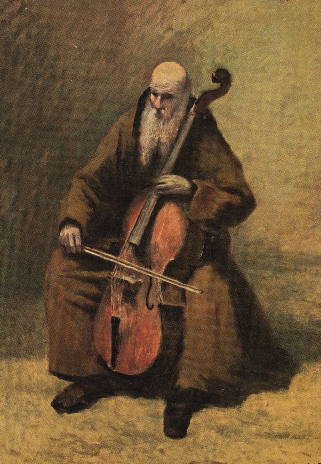 Camille Corot Monk Playing Cello Painting Postcard