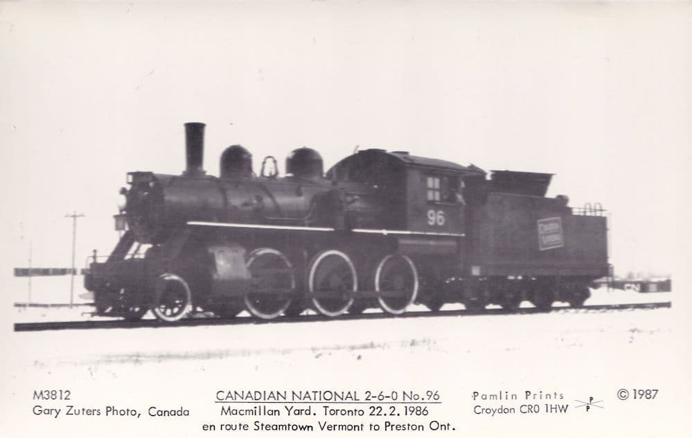Canadian National 2-6-0 no 96 Maxmillan Yard Toronto Train Postcard