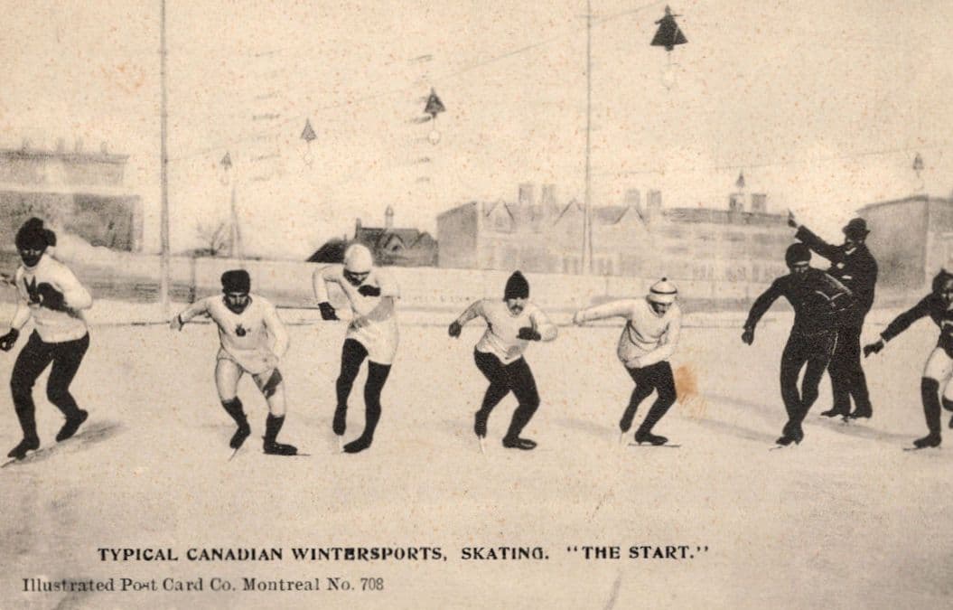 Canadian Winter Sports Skating The Start Antique Postcard