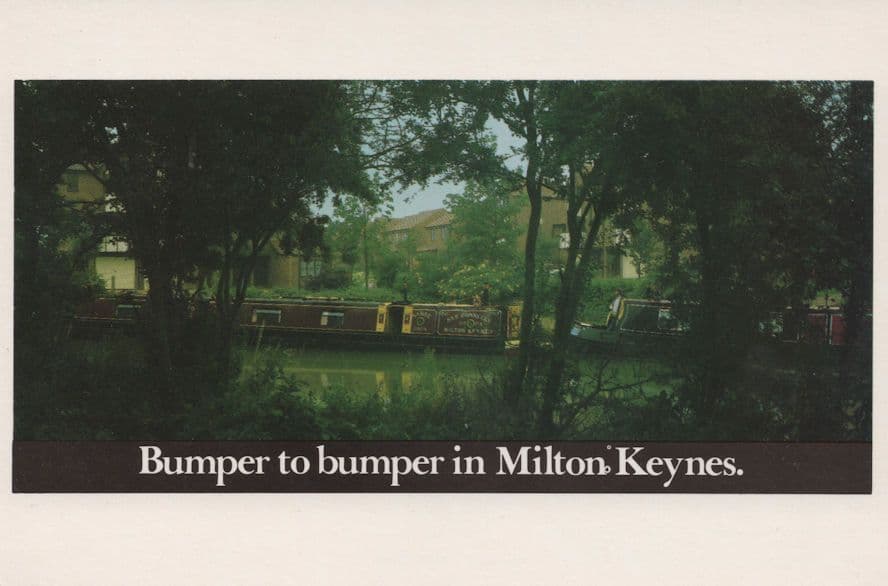Canal Boat Bumper To Bumper in Milton Keynes Advertising Postcard