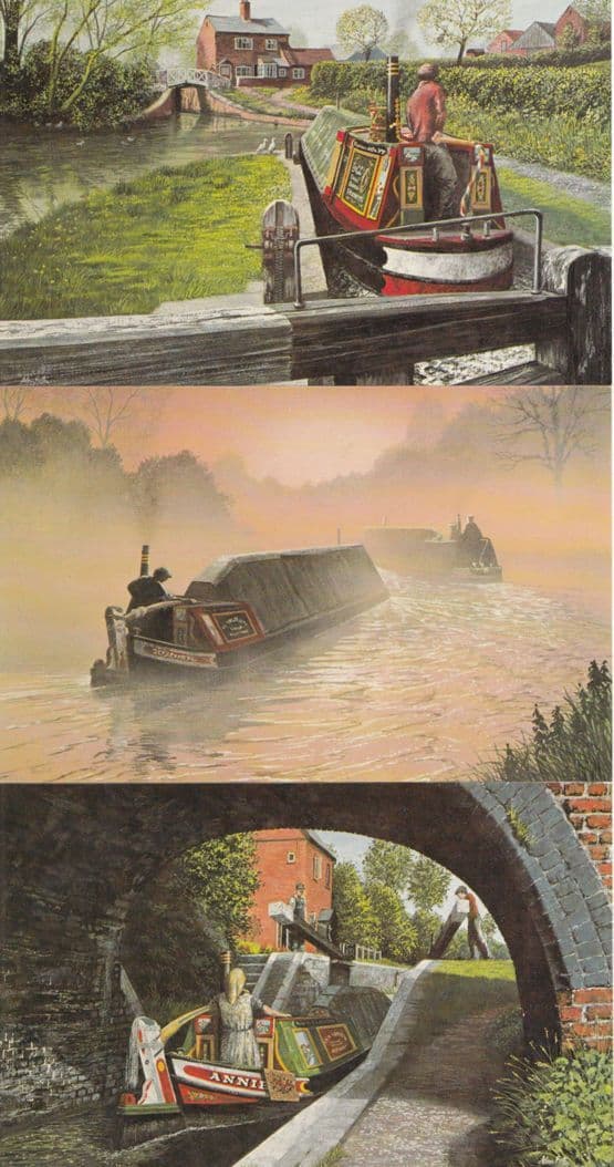 Canal Ships incl Stratford Oxford Grand Union 3x 1970s Artist Painting Postcard