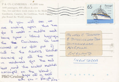 Canberra P&O Cruise Ship On Board At Azores 2x Postcard s