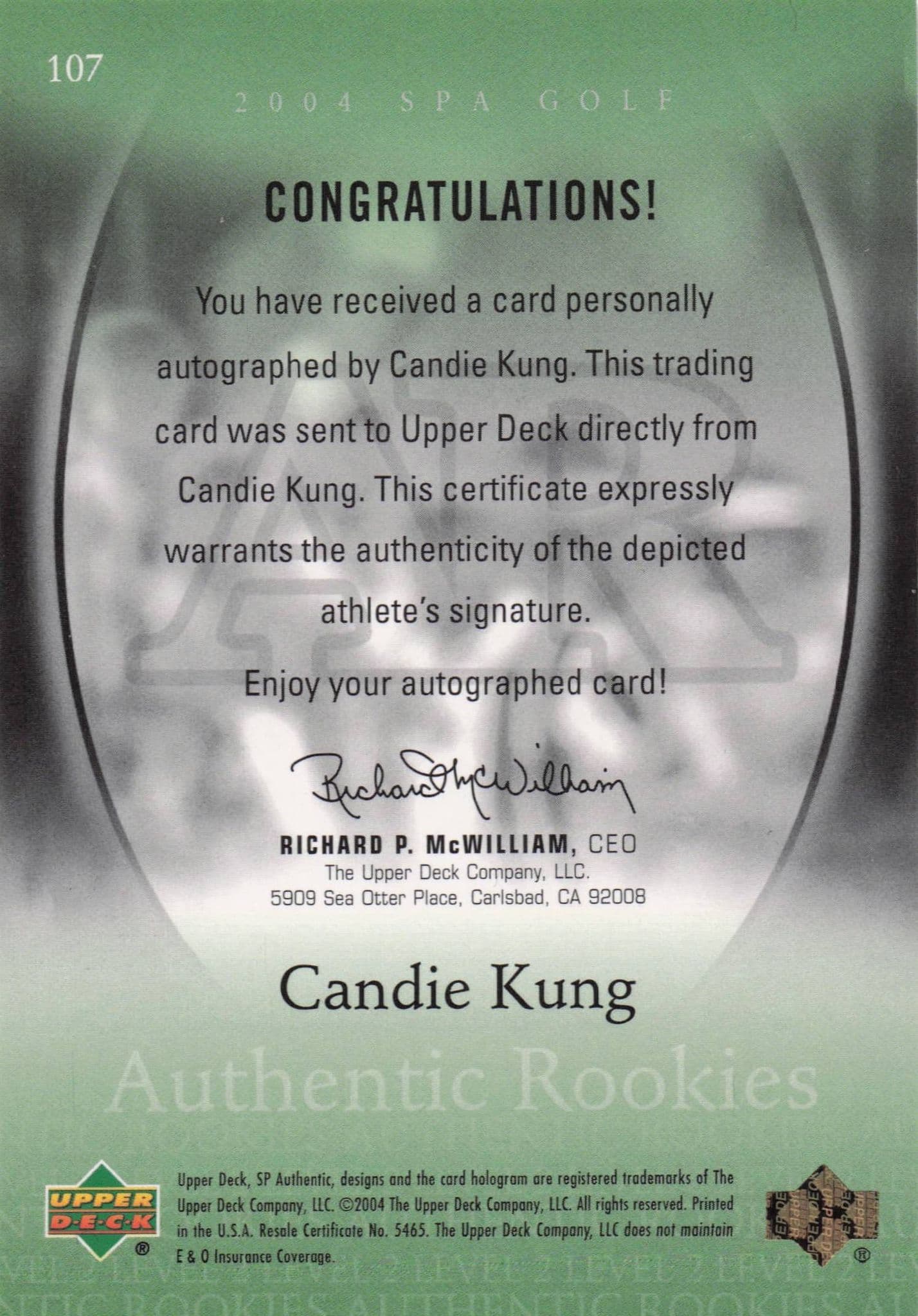Candie Kung Authentic Rookies 2004 Golf SP Hand Signed Autograph Card