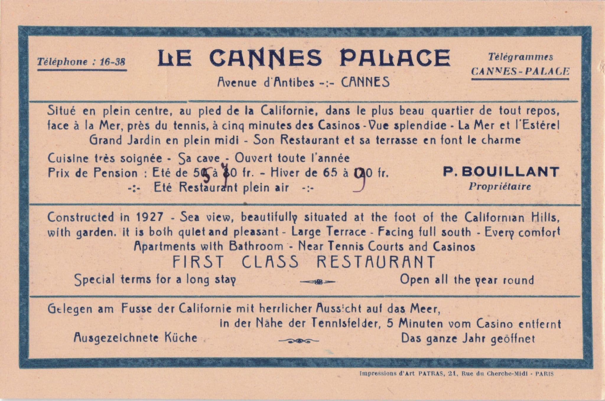 Cannes Palace Antique French Folding Hotel & Menu Postcard Book