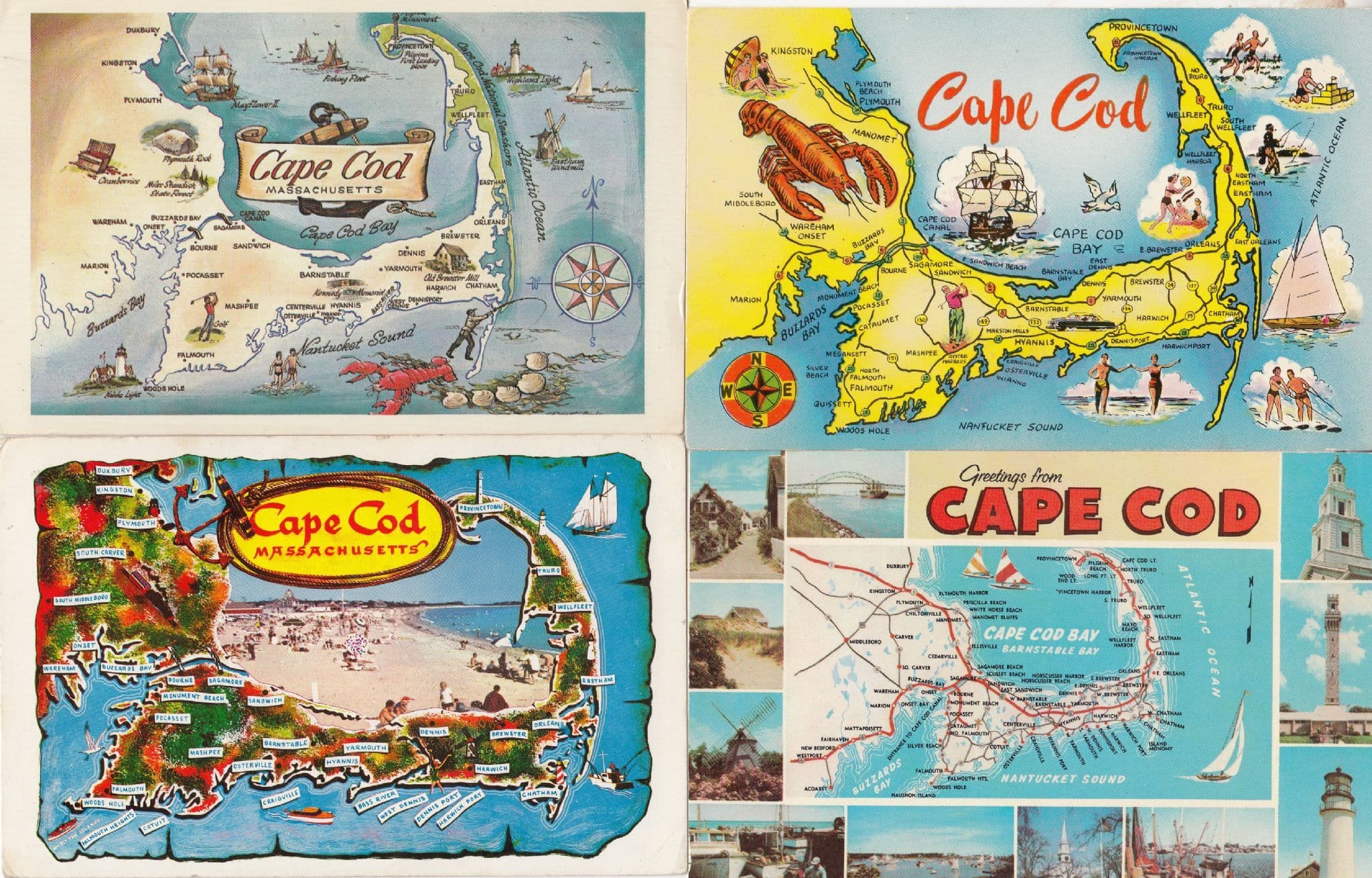 Cape Cod 4x Map Postcard s