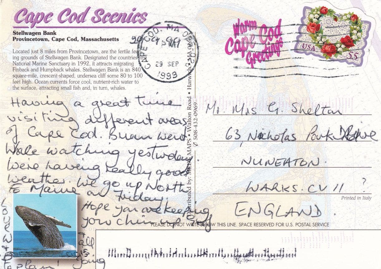 Cape Cod Scenics Sent From Stellwagen Bank Postcard