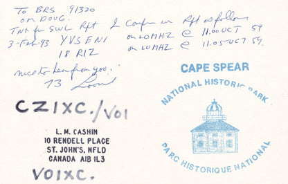 Cape Spear Canada QSL Radio Card
