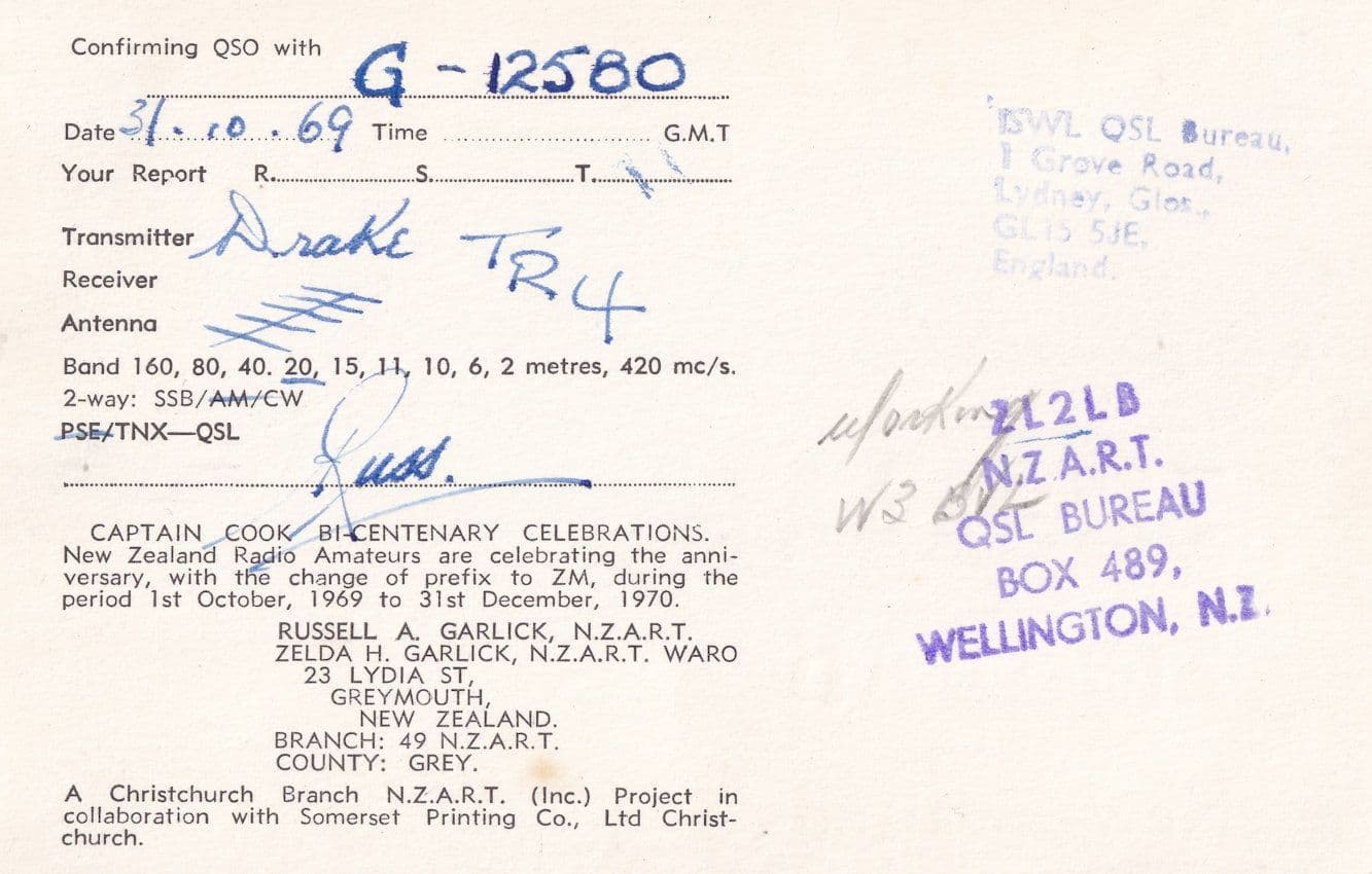 Captain Cook Greymouth New Zealand Amateur Radio QSL Postcard Card