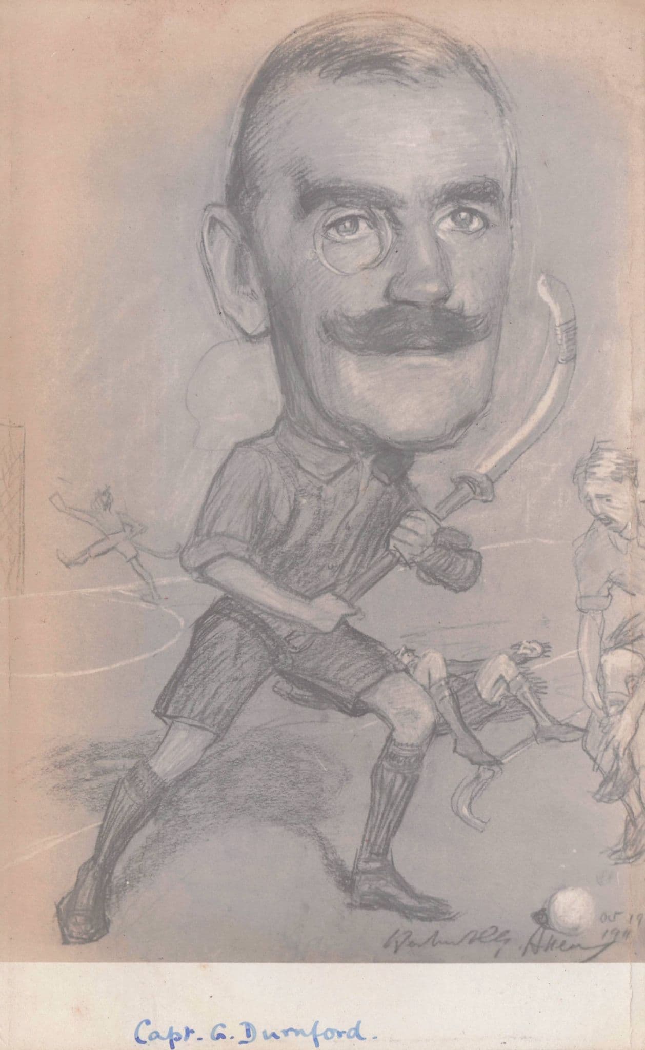 Captain Dunrford The Mad Army Camp Hockey Fencing Old Military Comic Postcard