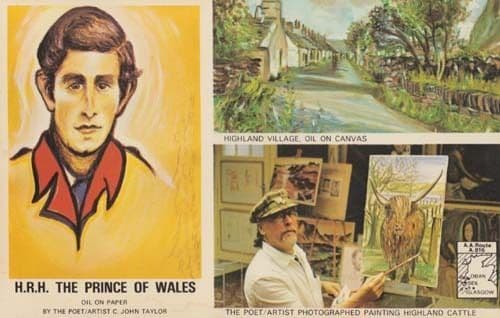 Captain John Taylor With Prince Of Wales Charles Painting Hghland 1970s Postcard