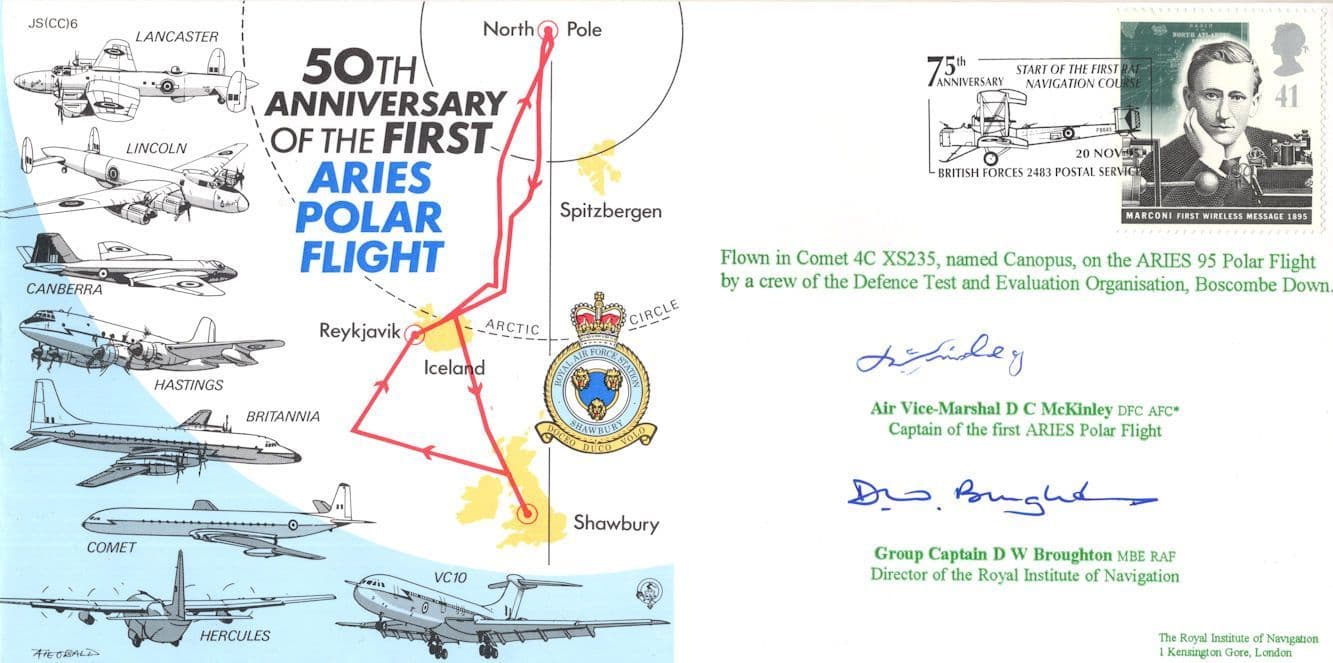 Captain Of 50th Anniversary First Aries Polar Flight MULTI Hand Signed FDC