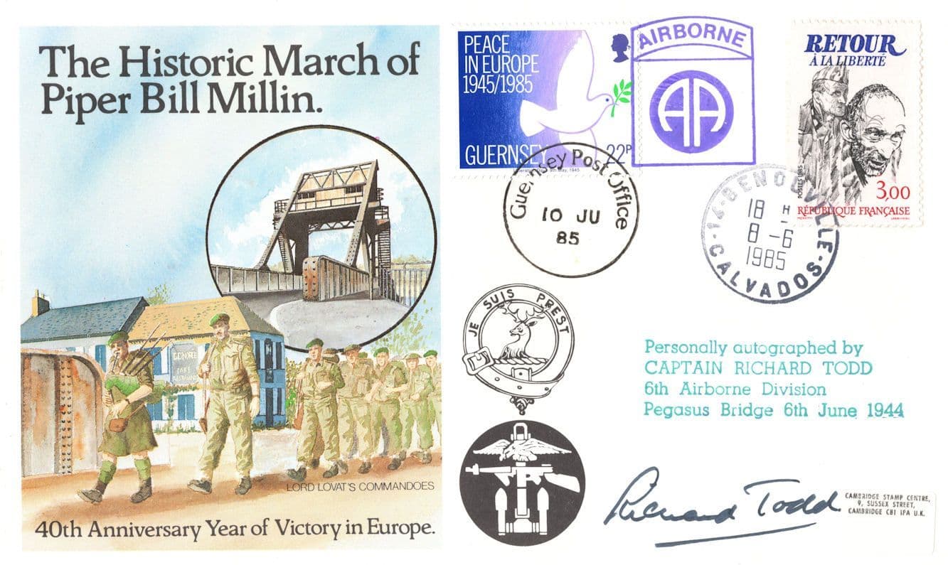 Captain Richard Todd Historic March Of Paper Bill Millin LTD TO 50 Hand Signed FDC