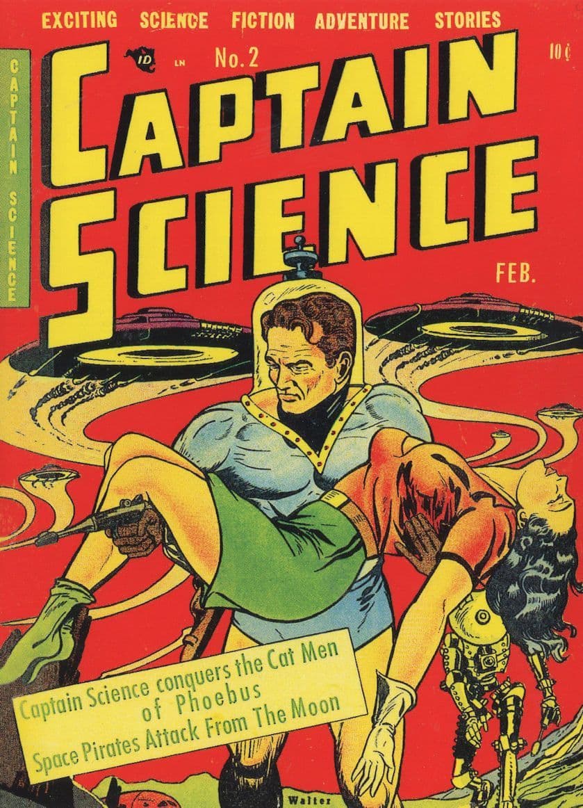 Captain Science 1950s Comic Book Space Moon Cat Pirates Postcard