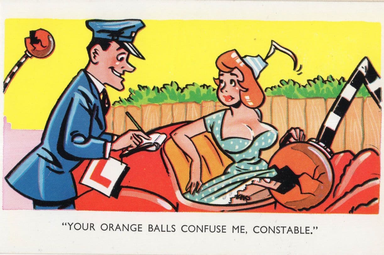 Car Accident Crash Belisha Beacon Zebra Crossing Comic Disaster Postcard