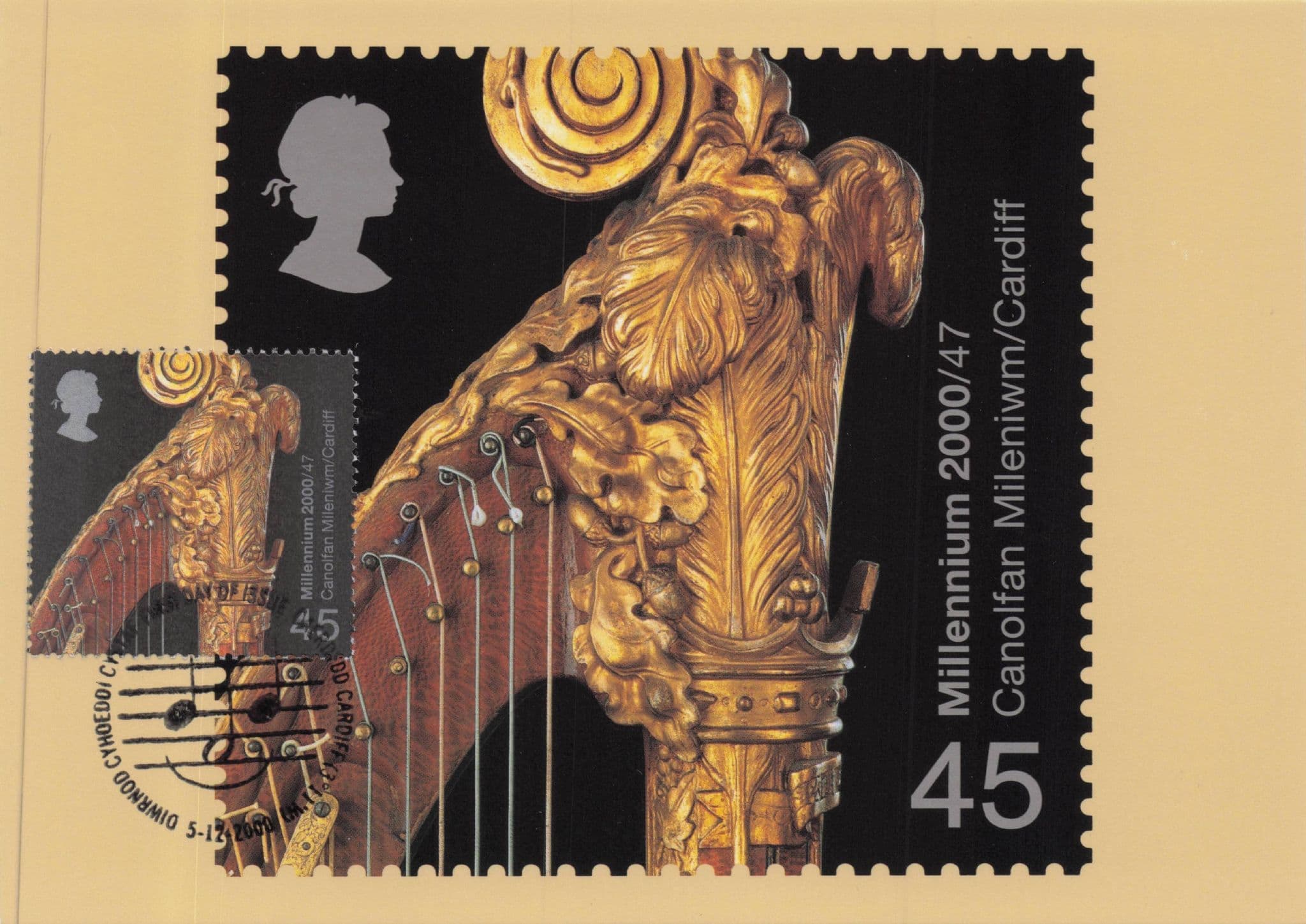 Cardiff Antique Musical Harp Instrument Royal Mail FDC Postcard