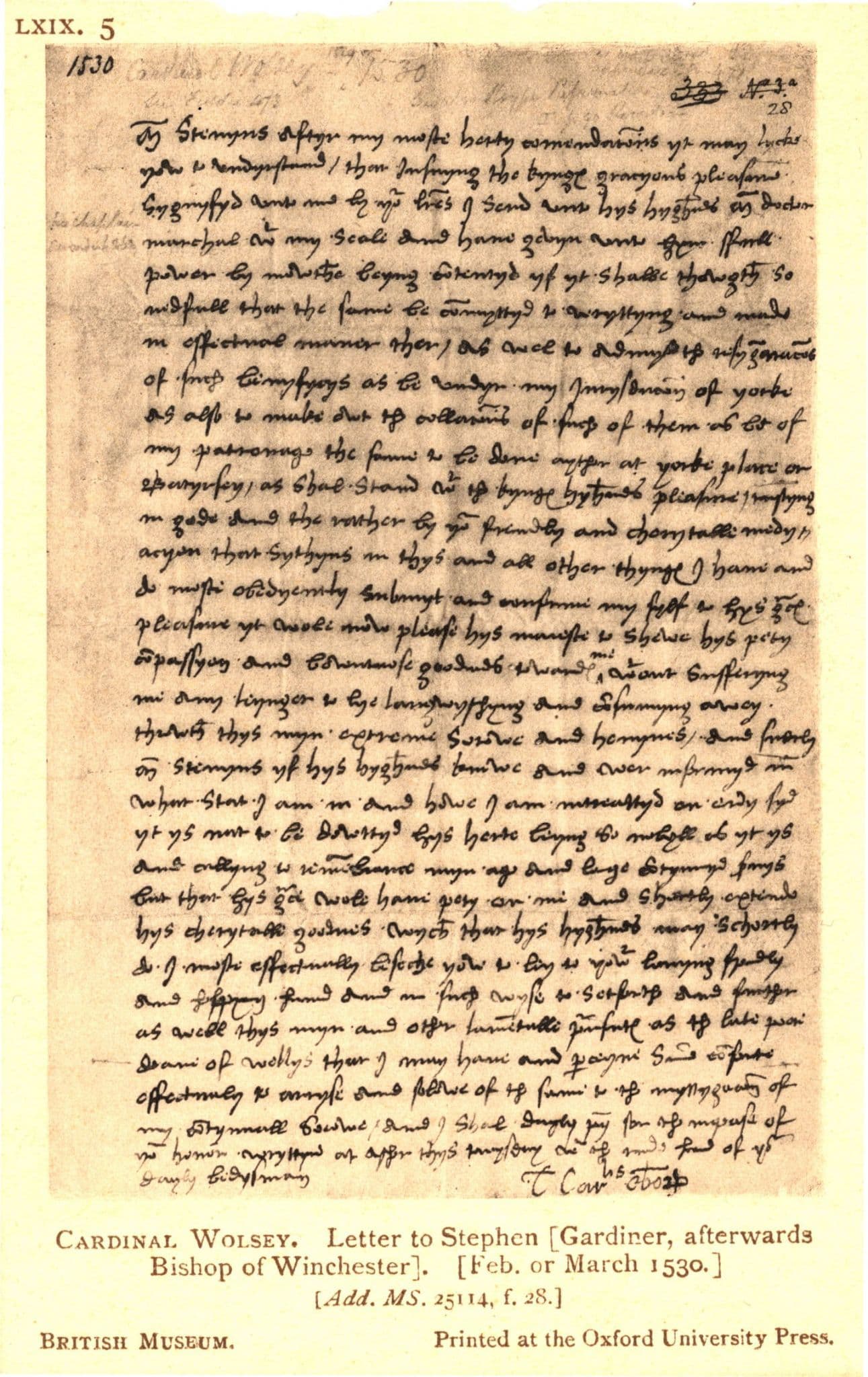 Cardinal Wolsey Bishop Of Winchester 1530 Medieval Letter Antique Postcard