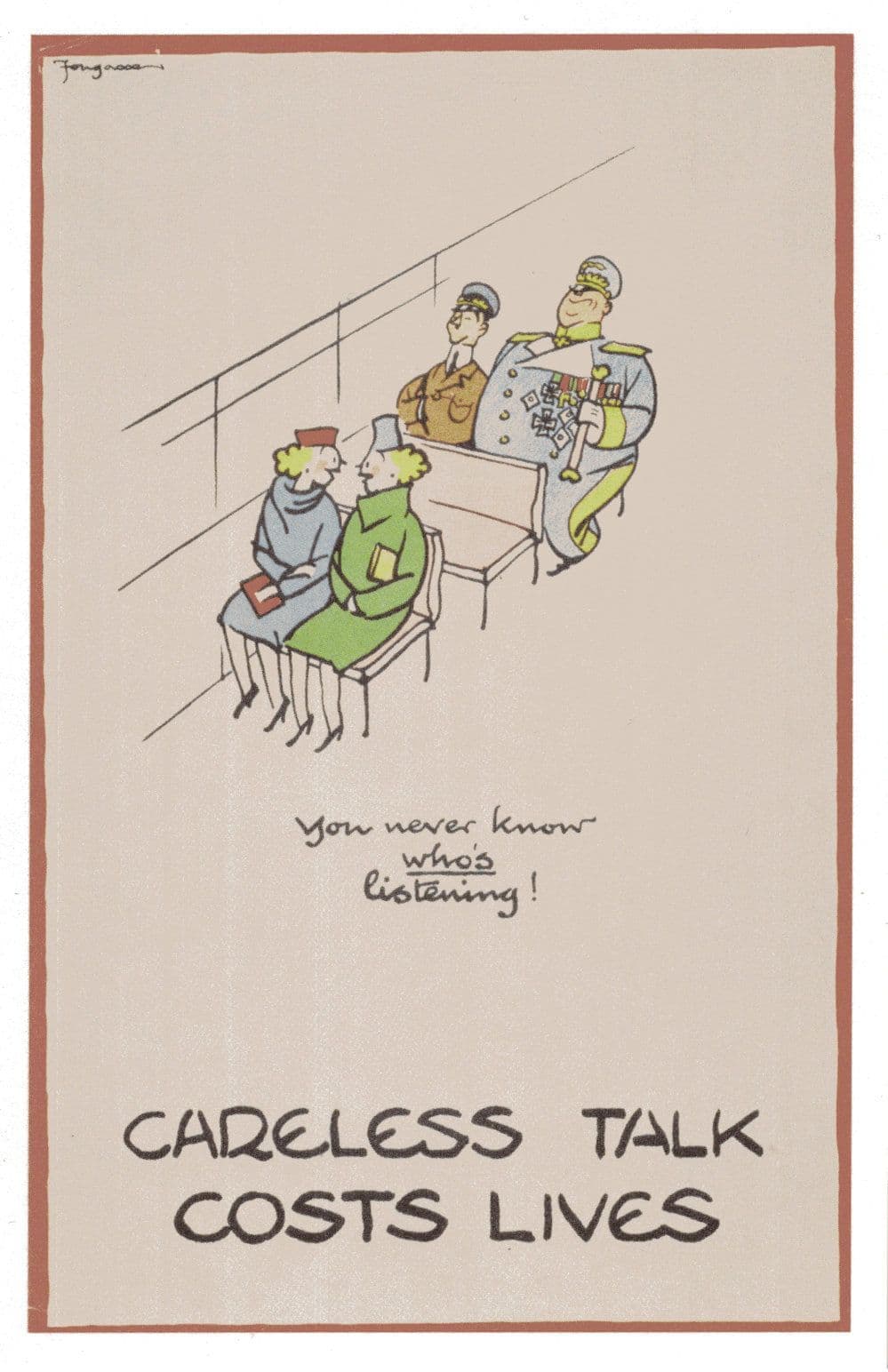 Careless Talk Costs Lives Bus Transport Military WW2 Poster Postcard