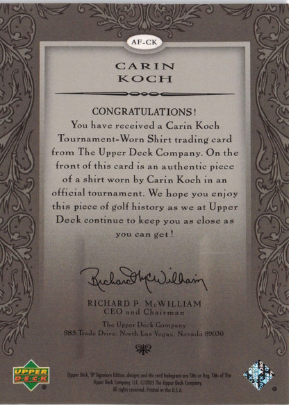 Carin Koch Authentic Fabrics 2005 SP Golf Upper Deck Worn Shirt Card
