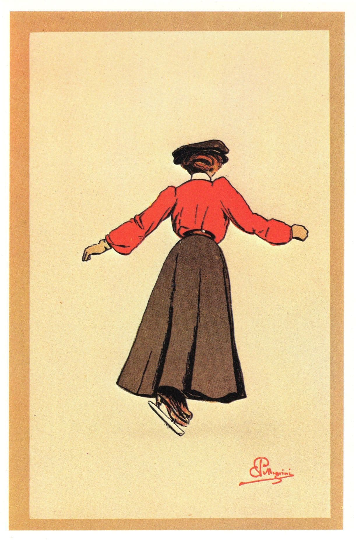 Carlo Pellegrini Albese Genf Sport Lady Skiing Switzerland Lithograph Postcard