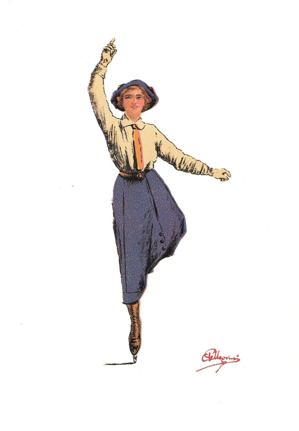 Carlo Pellegrini Switzerland Lady In Red Skating Pirouette Postcard