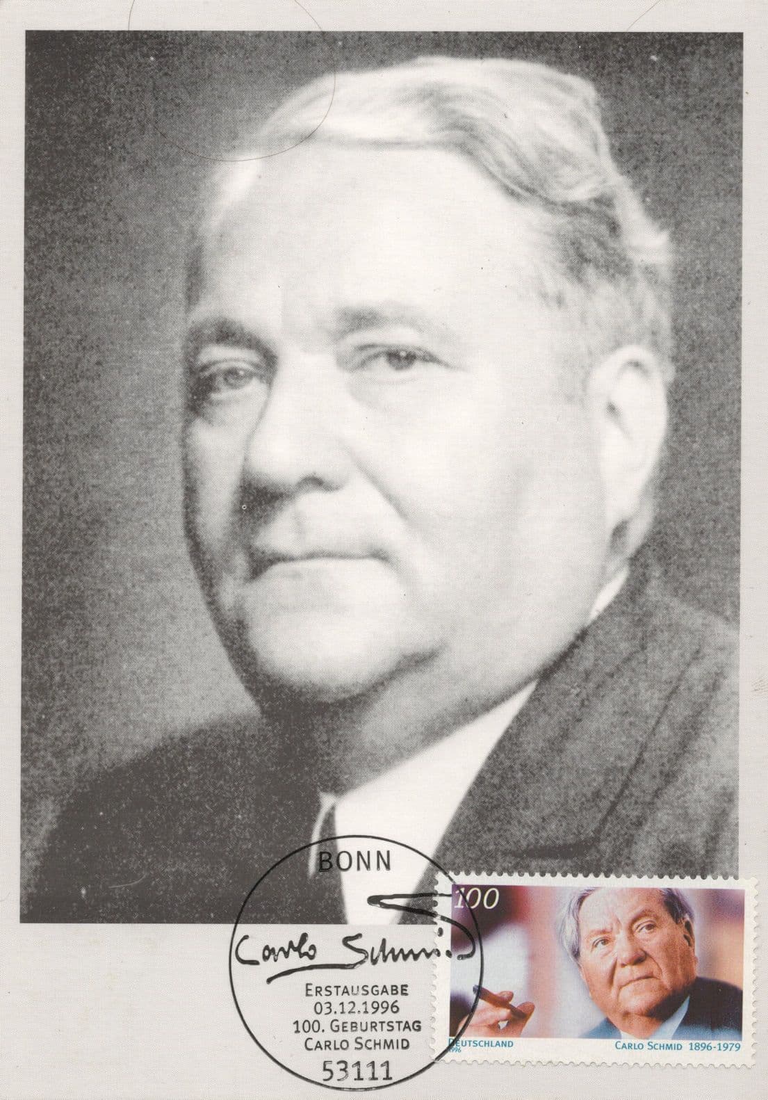 Carlo Schmid German Socialist Democratic Party FDC Postcard