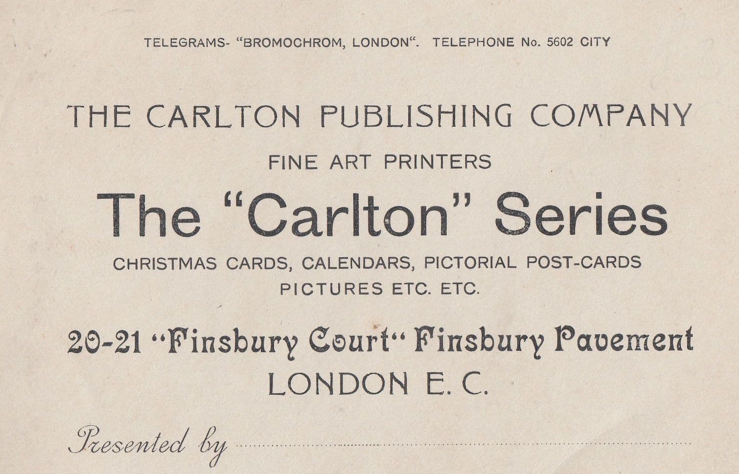 Carlton Finsbury Court Pavement Telegram  London Xmas Card Makers Advertising Postcard