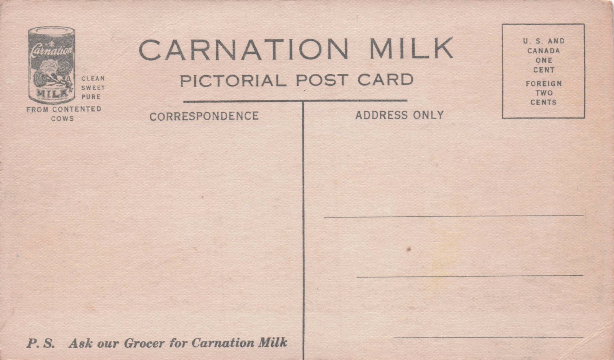 Carnation Stock Dairy Farm Milk Old Advertising Postcard