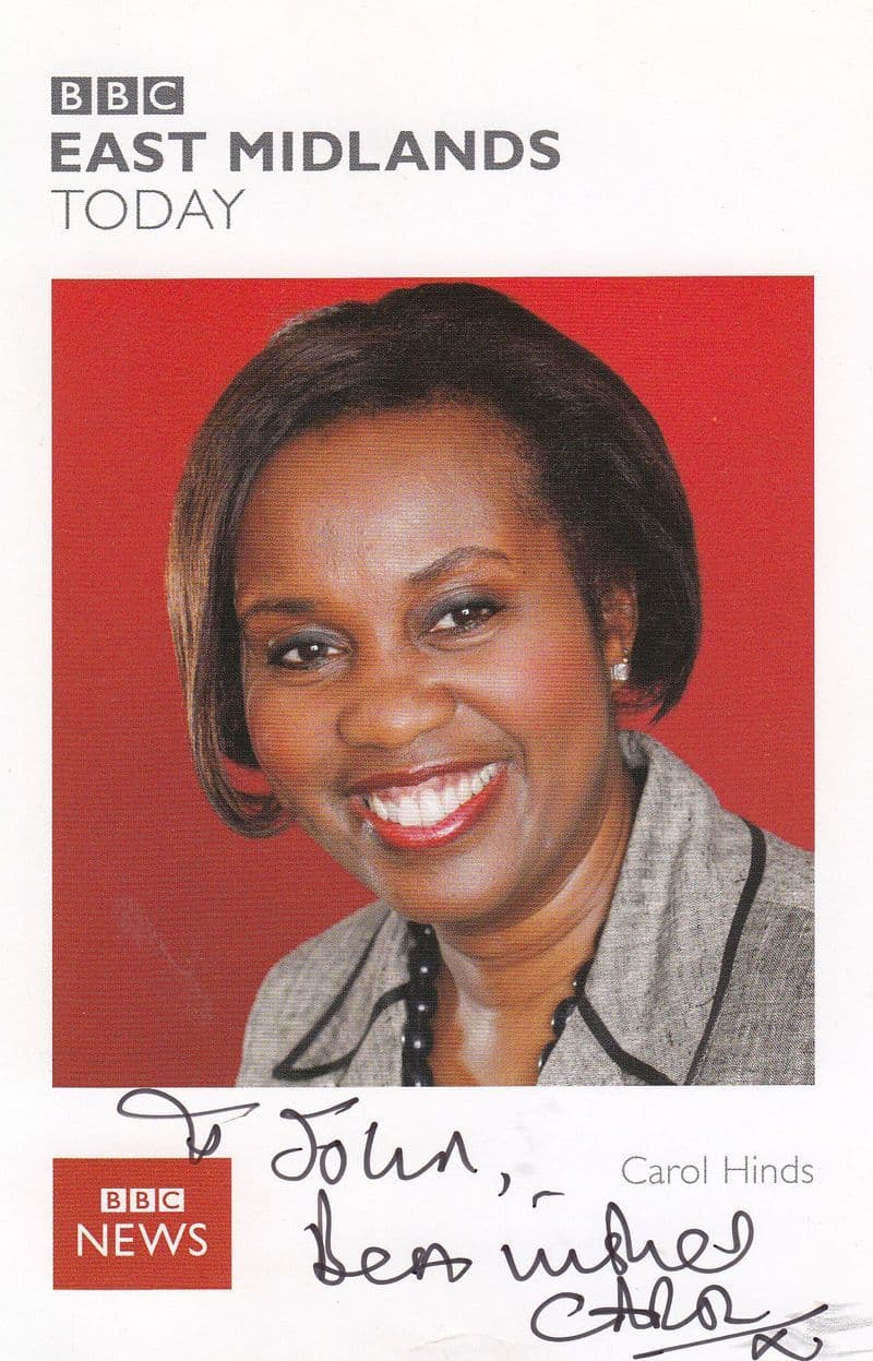 Carol Hinds BBC Newsreader Hand Signed East Midlands Today Cast Card Photo