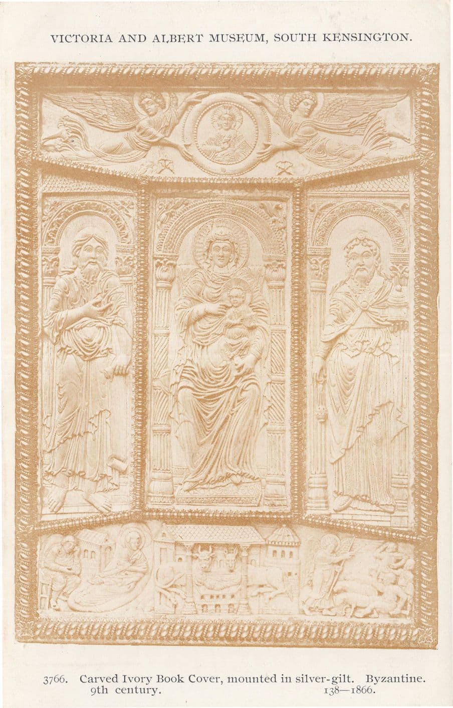 Carved Ivory Book Cover in Silver Gilt Byzantine V&A Old Postcard
