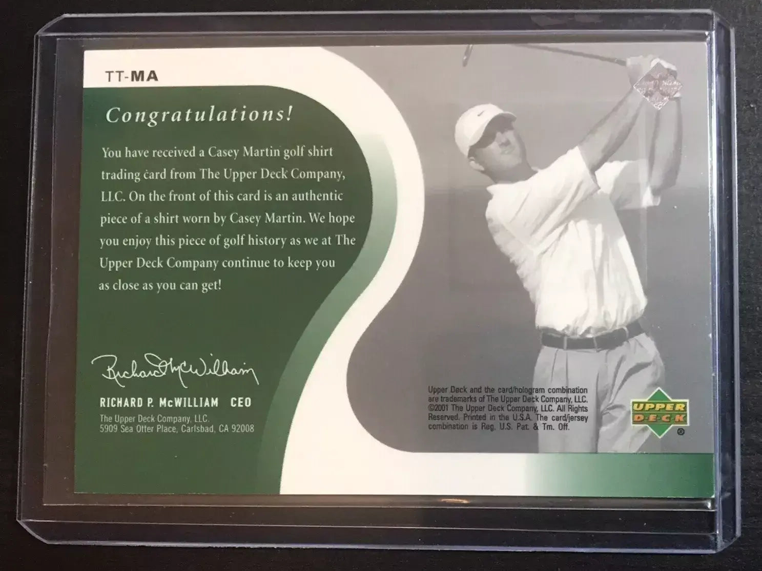 Casey Martin Original Worn Shirt Golf Tour Rare Limited Threads Card