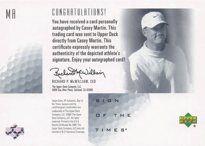 Casey Martin Sign Of The Times Hand Signed 2001 SP Golf Autograph Card