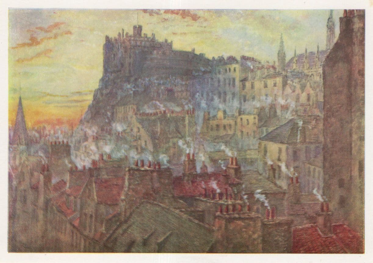 Castle By George VI Bridge Edinburgh Scottish Victorian Painting Postcard