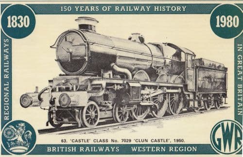Castle Class 7029 Glun Train British Railways GER Western Postcard