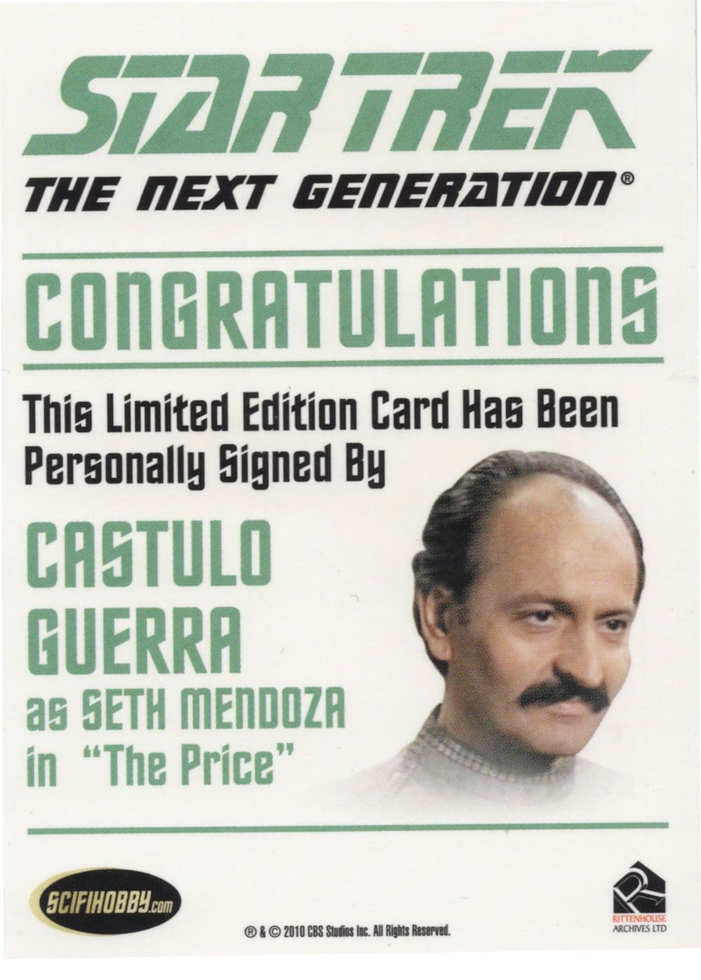 Castulo Guerra Star Trek Hand Signed Photo Autograph Card