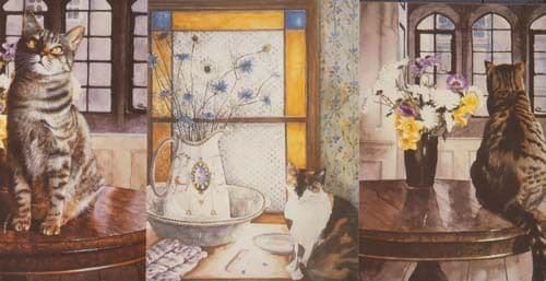 Cat Cats Yellow Window By Windows 3x Modern Art Drawing Postcard s