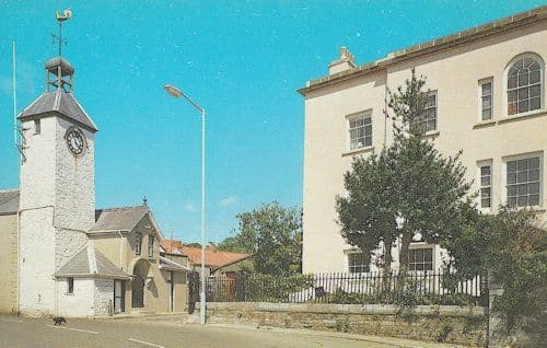 Cat Crossing The Road at Laugharne Town Hall 1970s Welsh Postcard