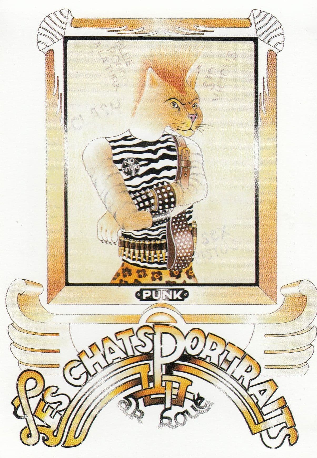 Cat French Punk Rocker Postcard