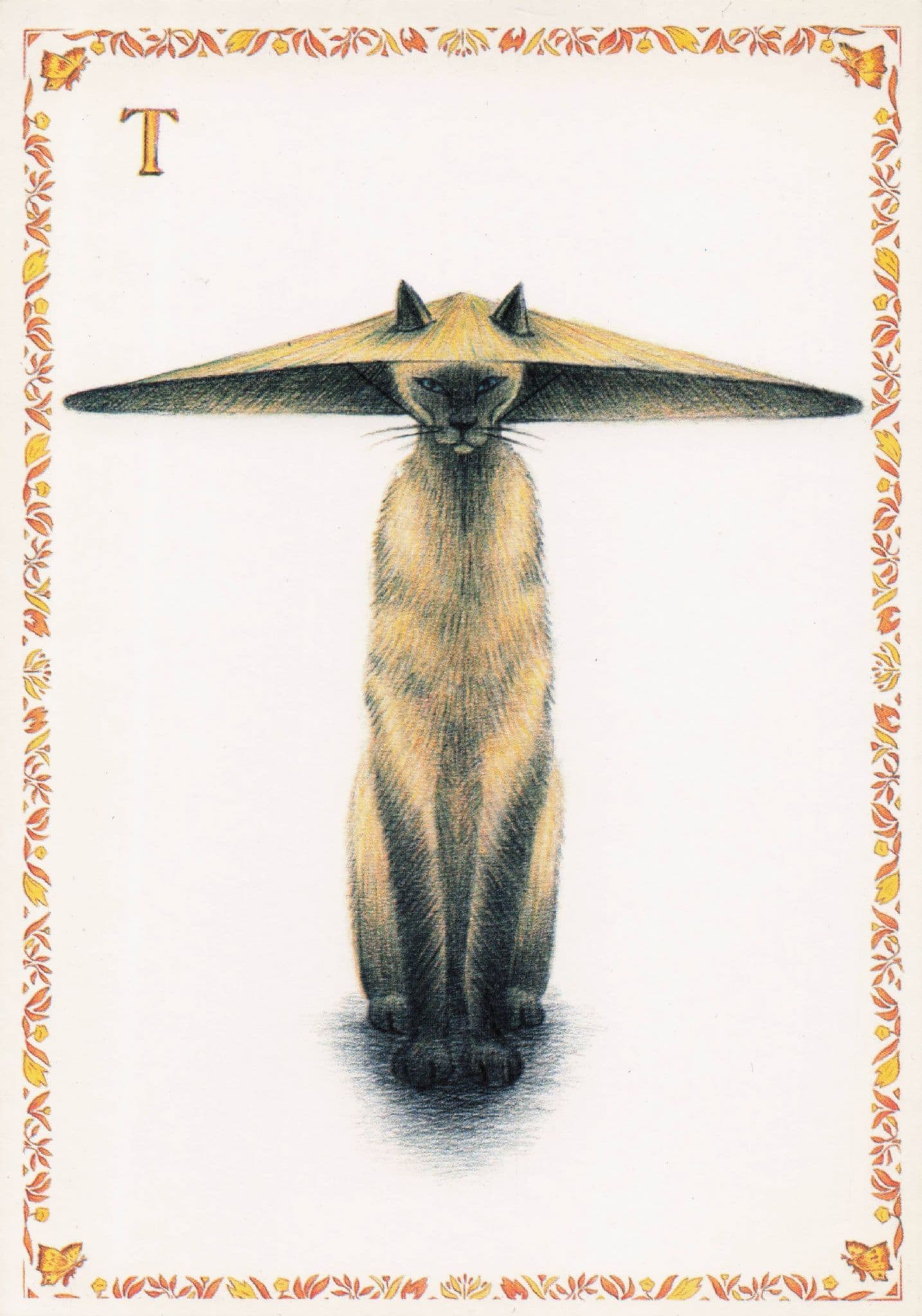 Cat With Chinese Vietnam Hat Letter T Cats Alphabet Postcard