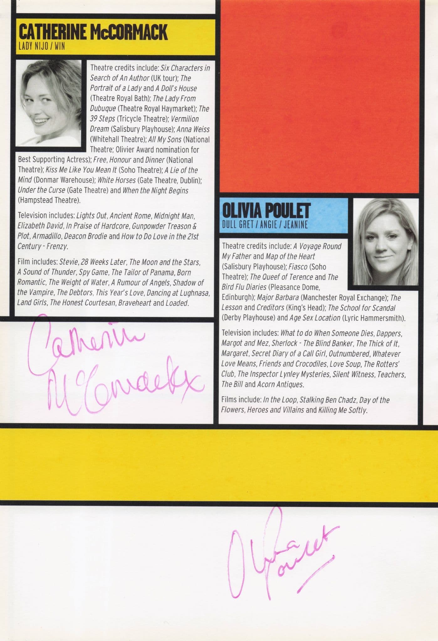 Catherine McCormack Olivia Poulet Top Girls Hand Signed Photo Theatre Page