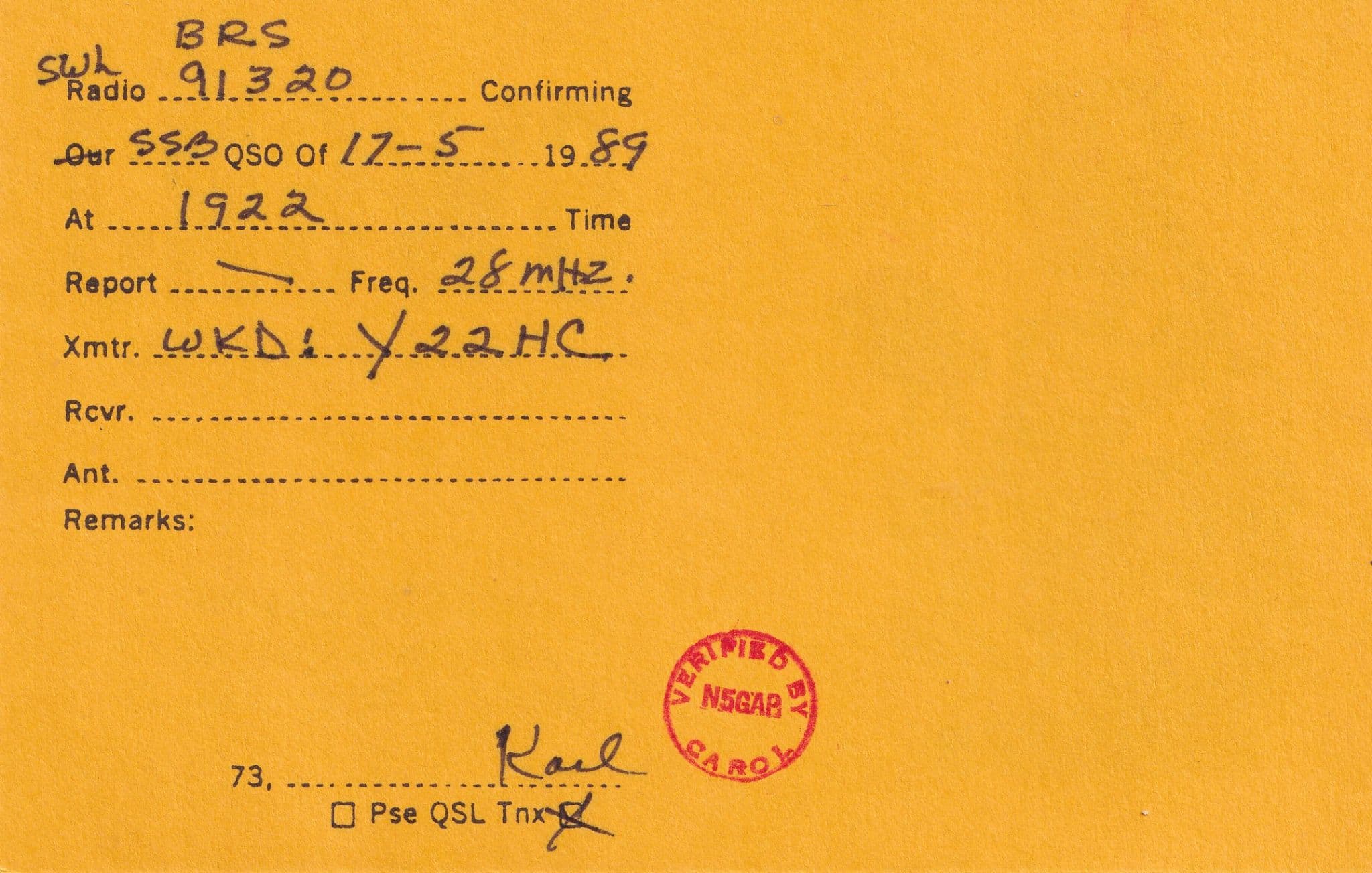 Catholic Mission Gandiay Senegal QSL Radio Card