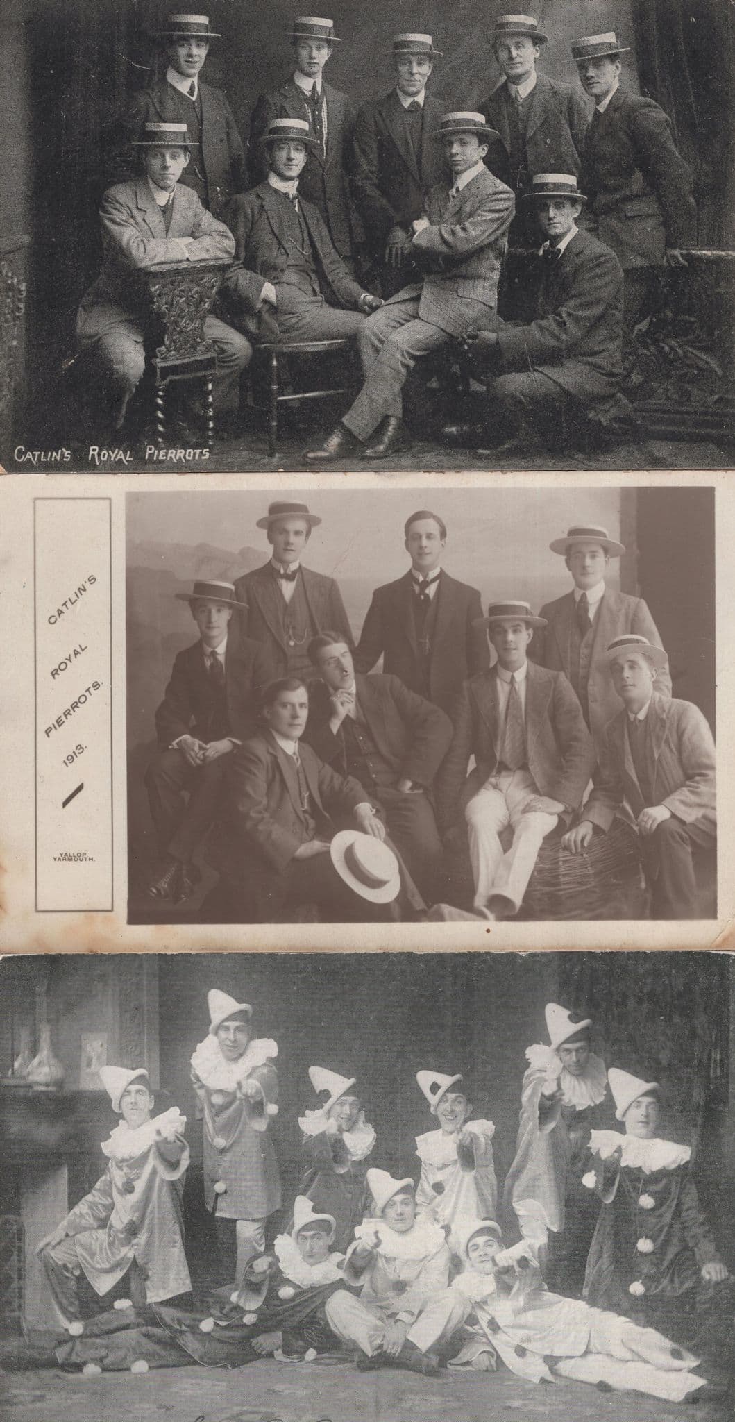 Catlins Royal Pierrots 3x Old London Clowns Portrait Theatre  Postcard s