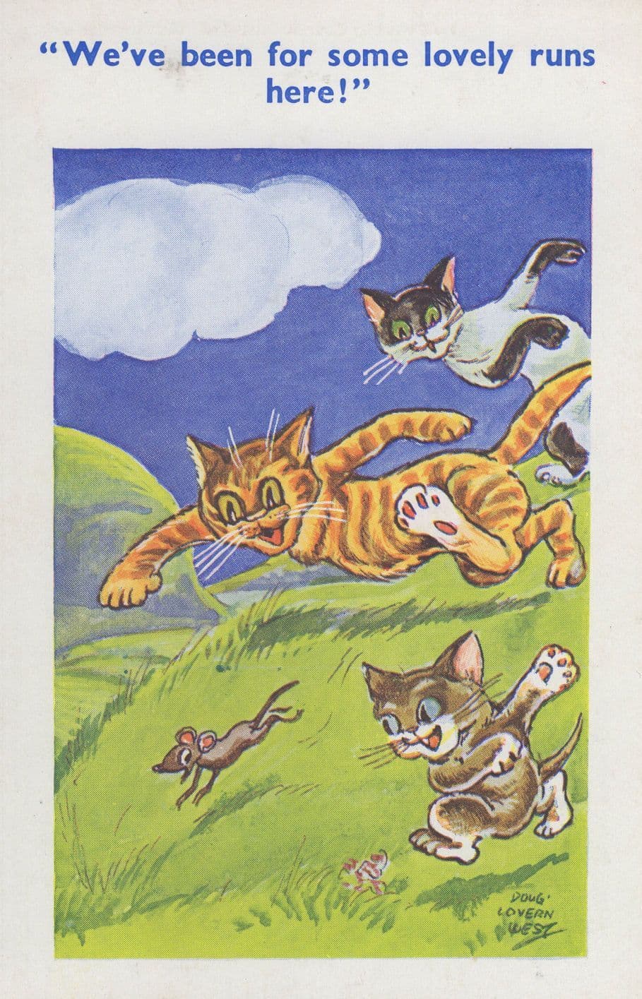 Cats Chasing Mouse Kittens Cat Comic Mice Rare Postcard