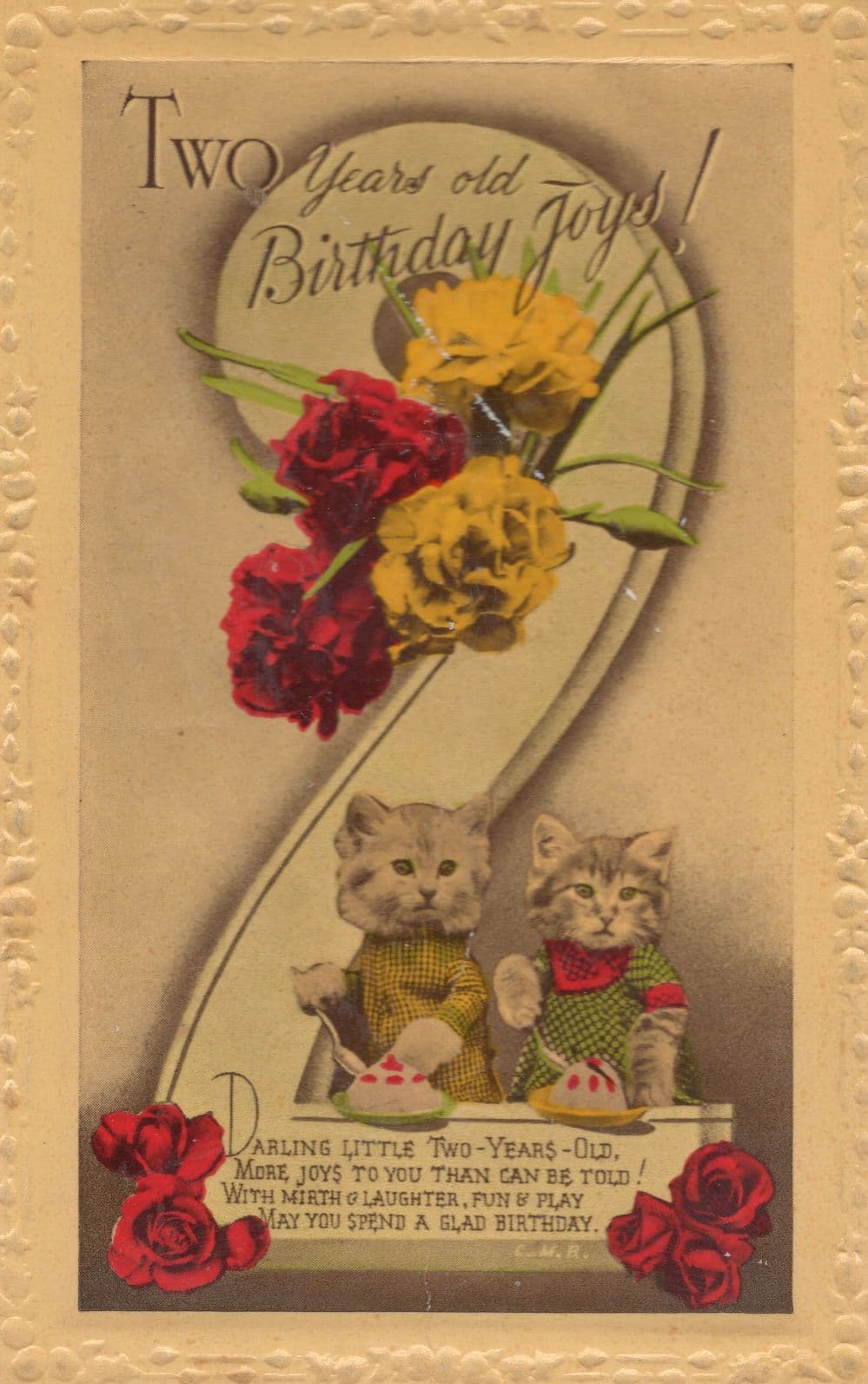 Cats Making Cakes Deserts Cooking 2 Years Old Birthday Postcard