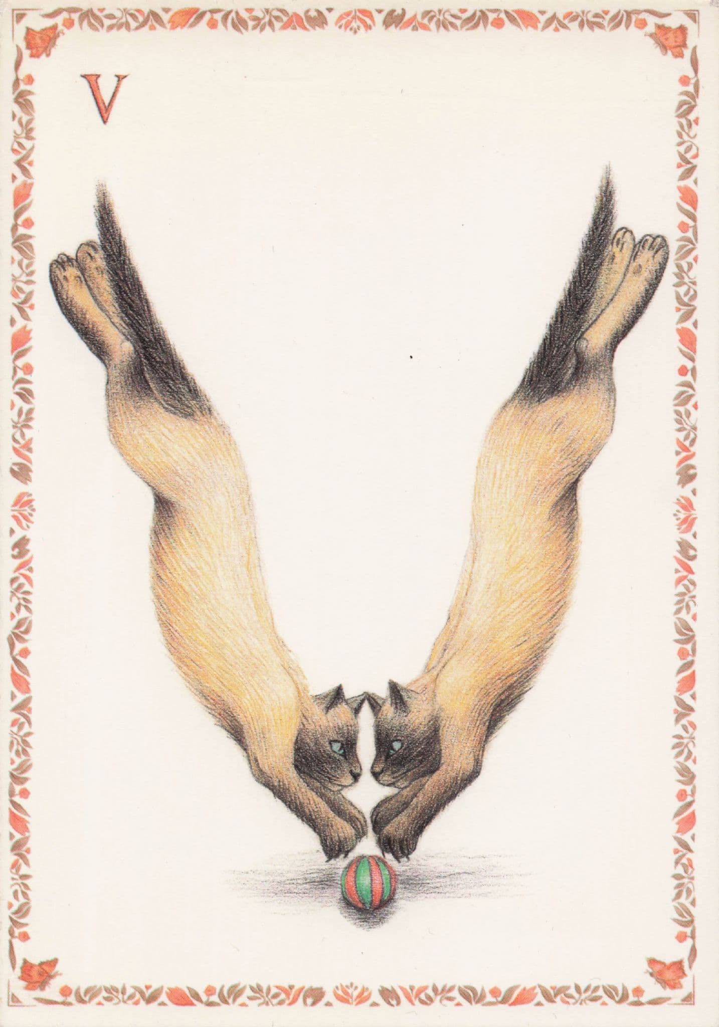 Cats Pouncing Diving On Ball Letter V Cat Alphabet Postcard