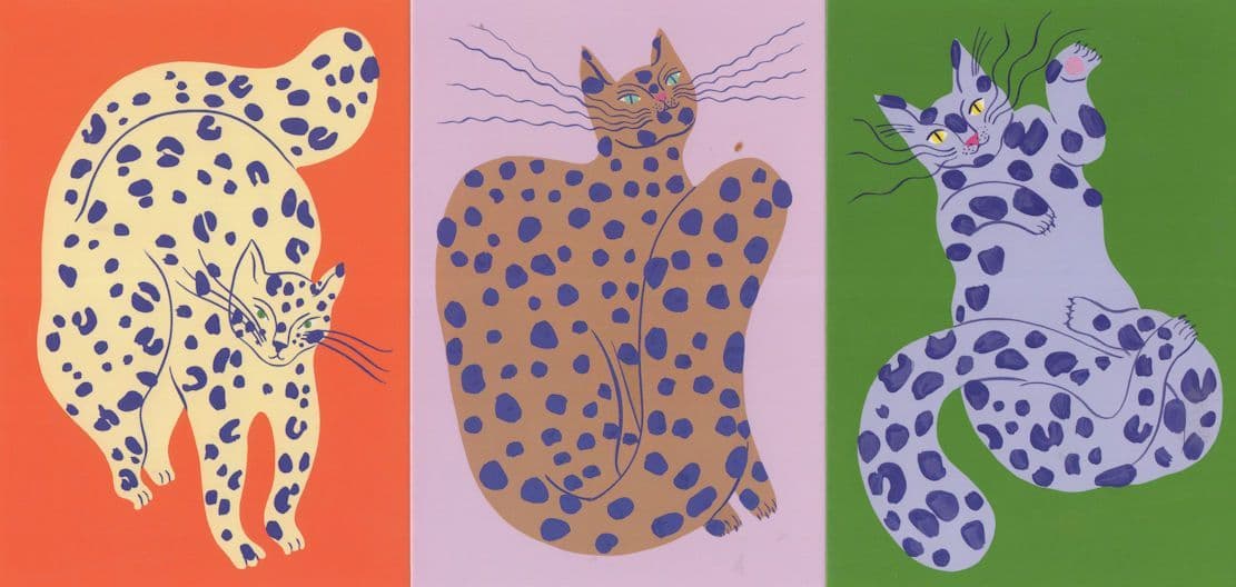 Cats With Spotty Measles Spotted Fur 3x Cat Painting Postcard s